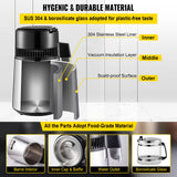 Distilling & Brewing: VEVOR 1.1 Gal Water Distiller, 0.3 Gal/H, 750W Distilled Water Maker Machine 0-99H Timing Set Temp Display, 304 Stainless Steel Countertop Distiller Glass Carafe Cleaning Powder 3 Carbon Packs, Silver