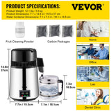 Distilling & Brewing: VEVOR 1.1 Gal Water Distiller, 0.3 Gal/H, 750W Distilled Water Maker Machine 0-99H Timing Set Temp Display, 304 Stainless Steel Countertop Distiller Glass Carafe Cleaning Powder 3 Carbon Packs, Silver