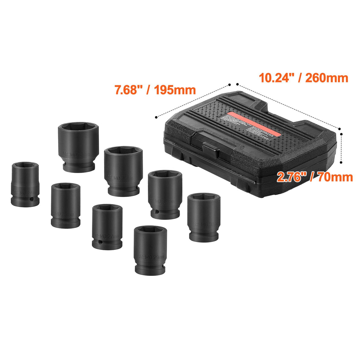 Axle Nut Impact Socket Set, 3/4" Drive 6-Point 8-Piece Metric Spindle Nut Socket Set, CR-MO Heat Treated Large Socket Set with Storage Case, for Auto Repair, Removing or Installing Axle Nuts
