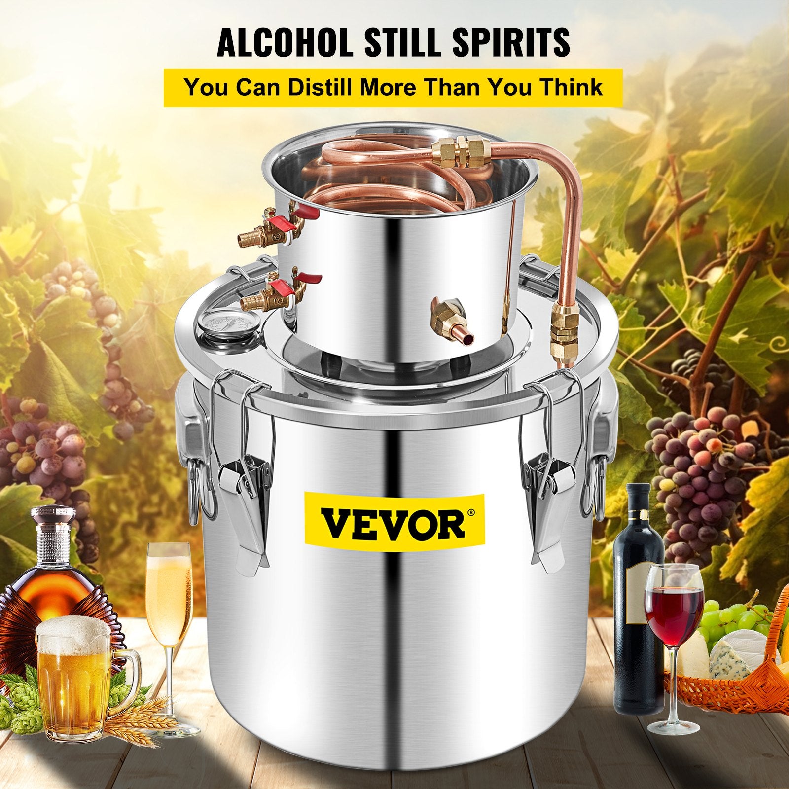 Distilling & Brewing: VEVOR 50L Water Alcohol Distiller Copper Moonshinestill Brewing w/ Water Pump