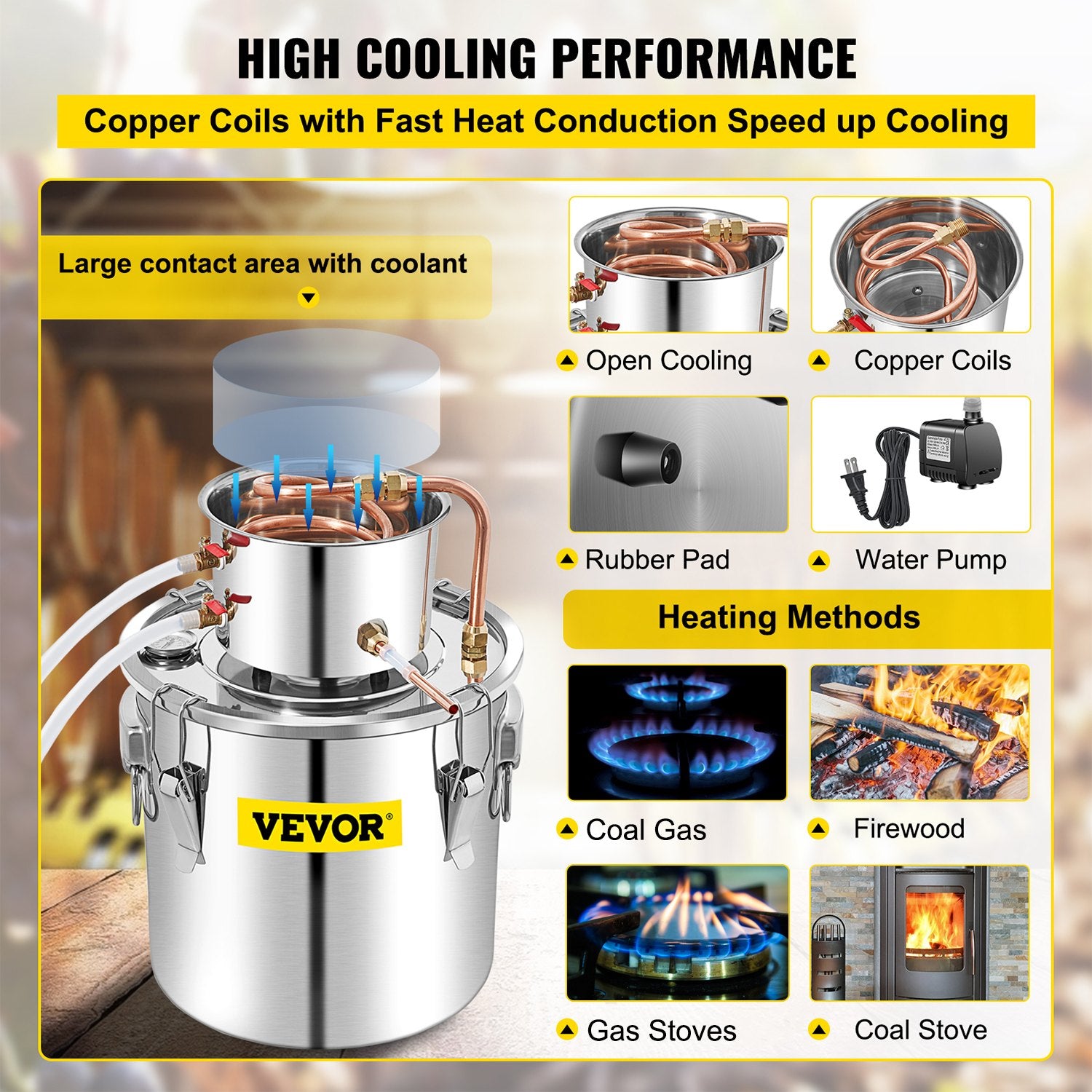 Distilling & Brewing: VEVOR 50L Water Alcohol Distiller Copper Moonshinestill Brewing w/ Water Pump