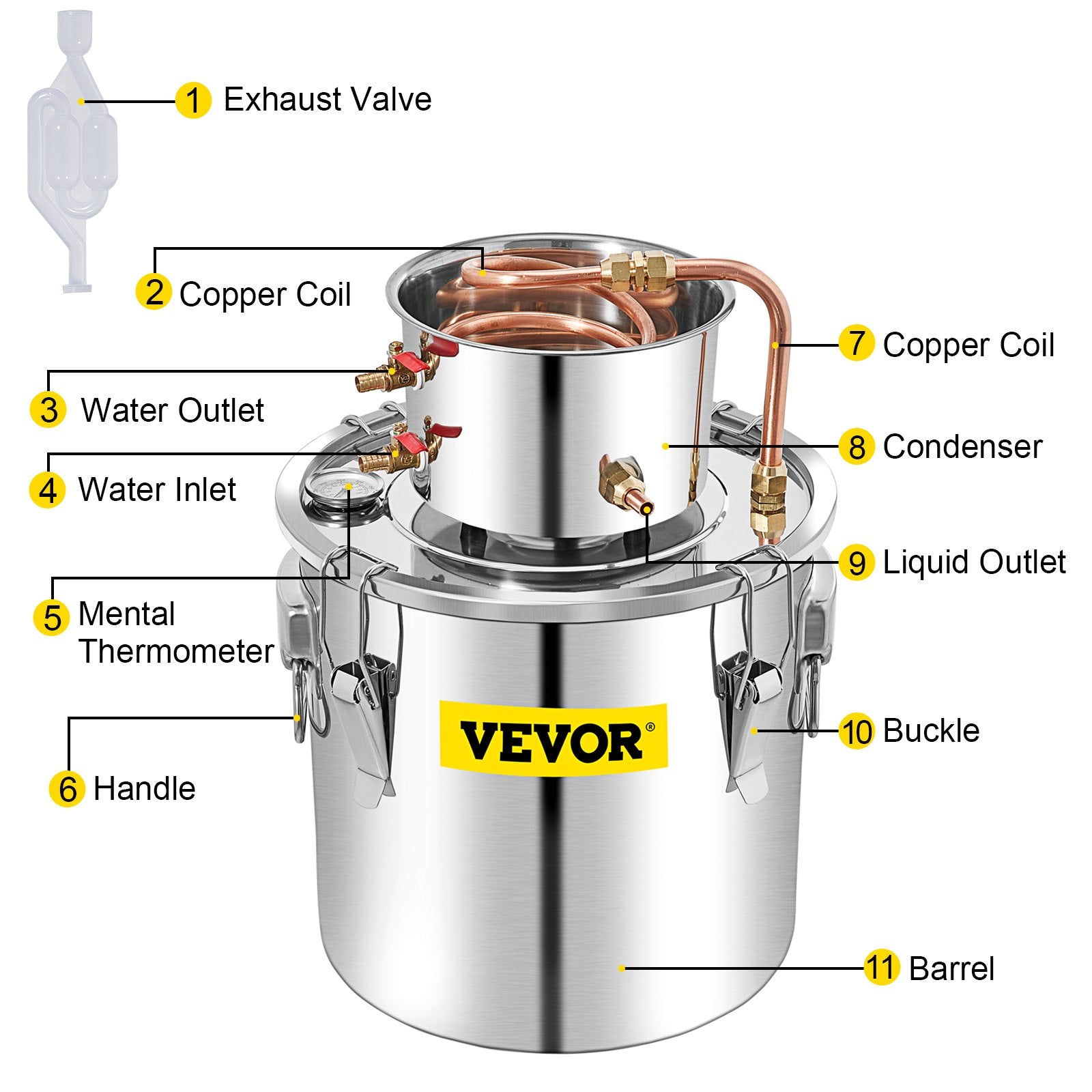 Distilling & Brewing: VEVOR 50L Water Alcohol Distiller Copper Moonshinestill Brewing w/ Water Pump