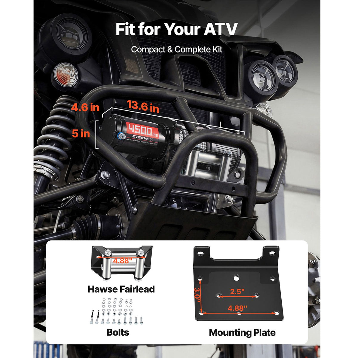 2041 kg Electric Winch, 12V DC ATV/UTV Winch with Φ6 mm x 12 m Steel Wire Rope, Wireless & Wired Remote Control, IP54 Waterproof, Roller Fairlead Mount Plate for Towing ATV UTV Off-Road