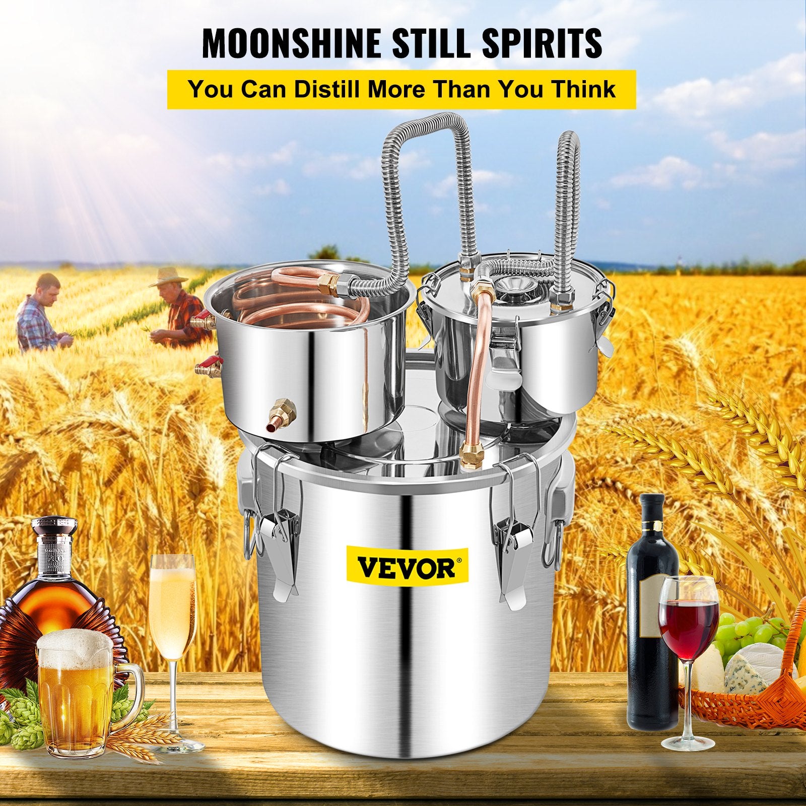 Distilling & Brewing: VEVOR Moonshine Still Water Alcohol Distiller 50L w/Thumper Keg & Water Pump