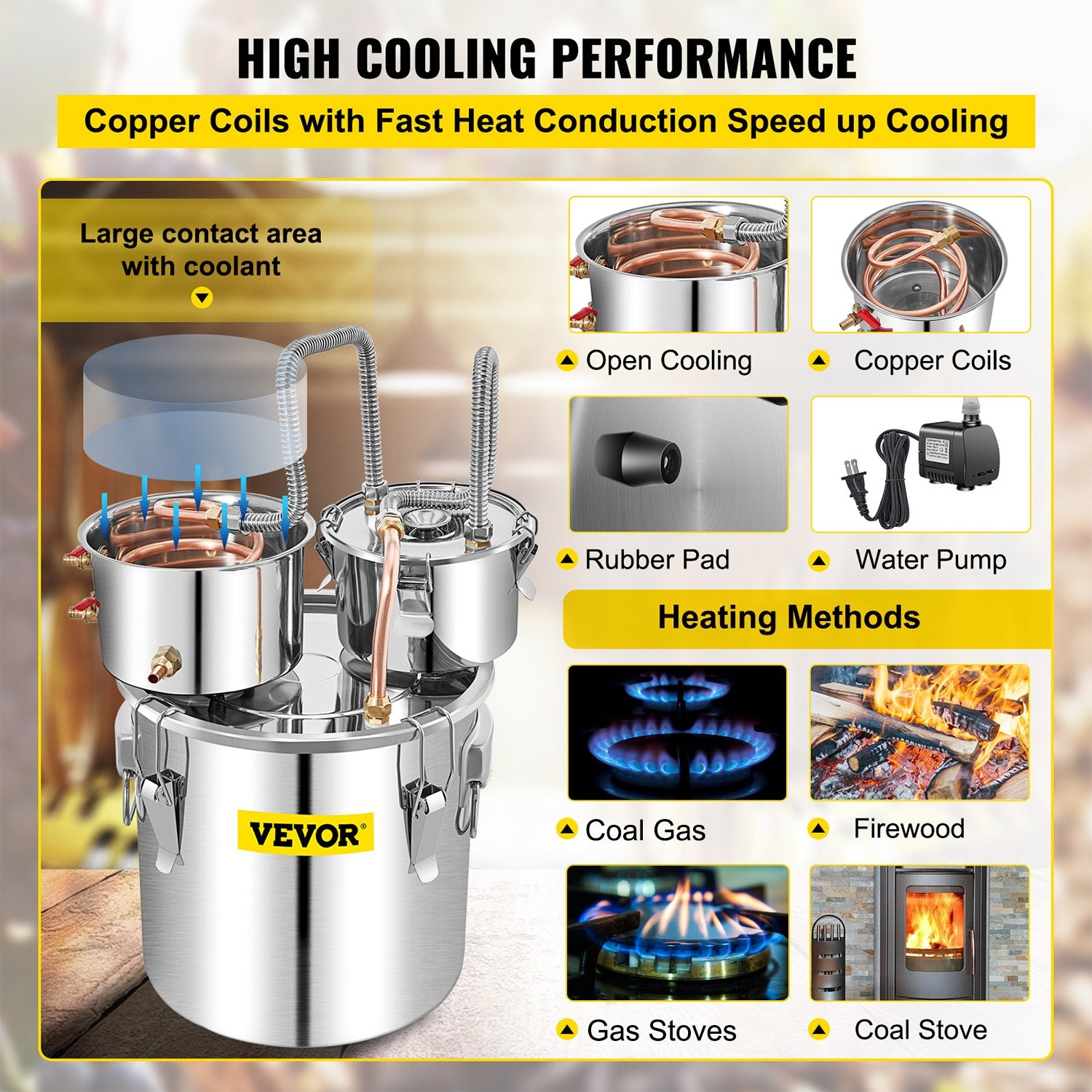 Distilling & Brewing: VEVOR Moonshine Still Water Alcohol Distiller 50L w/Thumper Keg & Water Pump
