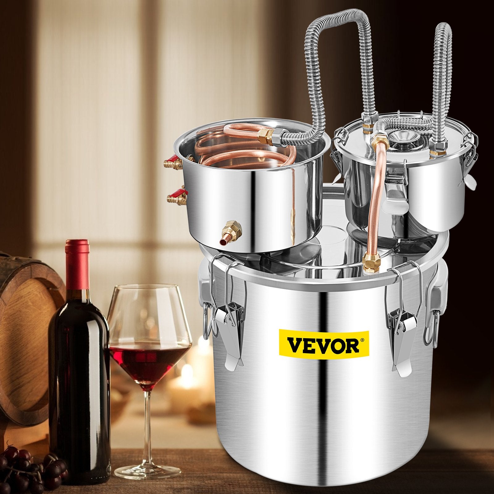 Distilling & Brewing: VEVOR Moonshine Still Water Alcohol Distiller 50L w/Thumper Keg & Water Pump