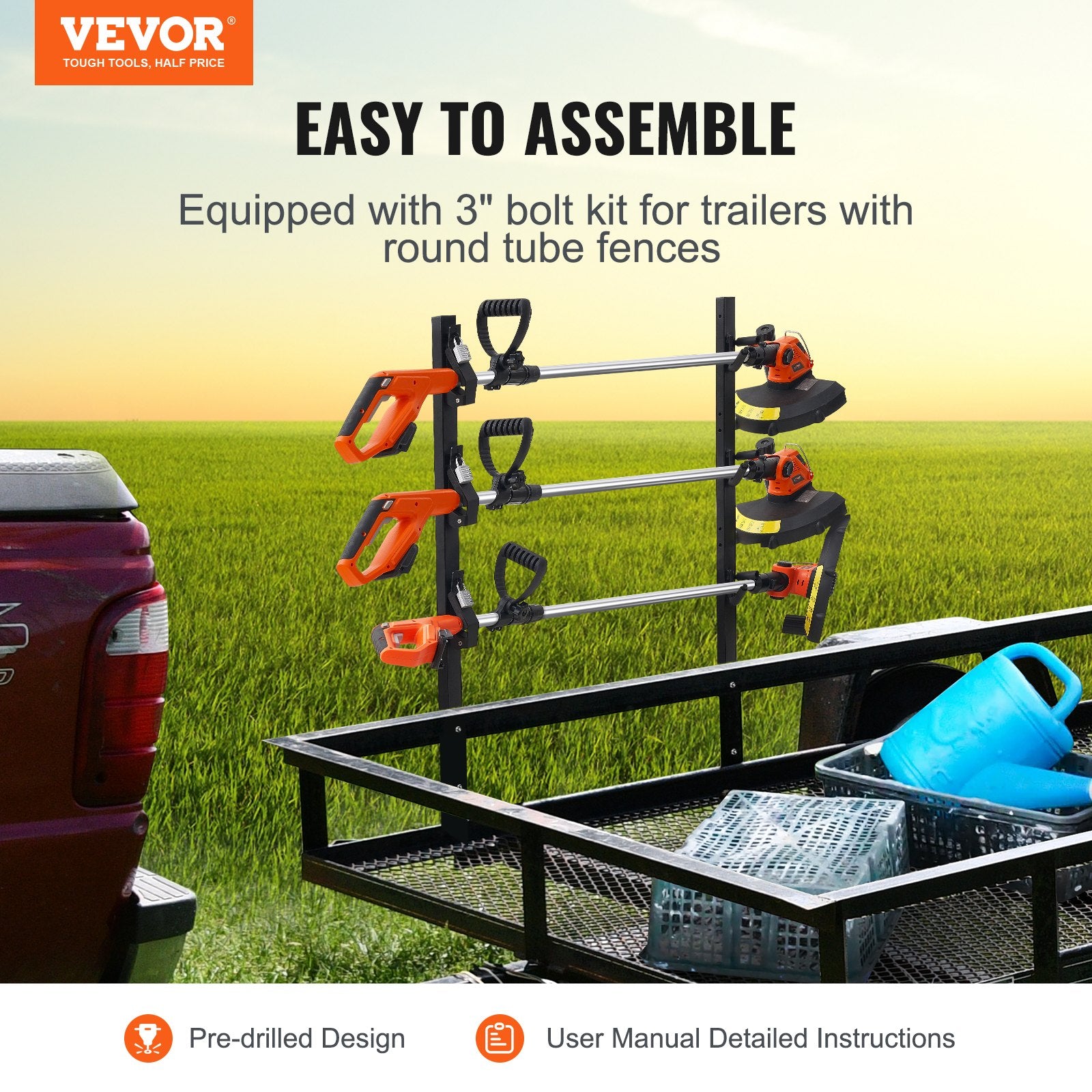 Bicycle Stands & Storage: VEVOR Trimmer Rack, 3 Place Weeder Trimmer Rack, Locking Trim Holder Landscape Trailer Rack Carrier Mount on Open Pickup/Trailer Enclosed Trailers, Pair