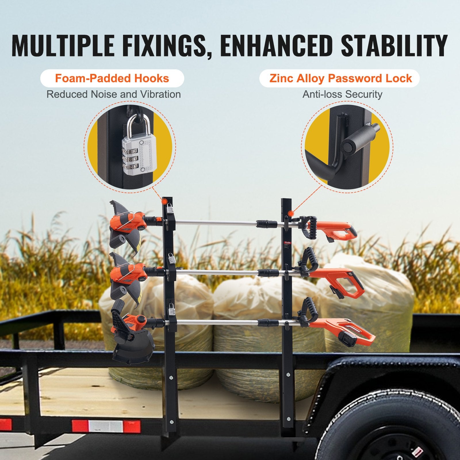 Bicycle Stands & Storage: VEVOR Trimmer Rack, 3 Place Weeder Trimmer Rack, Locking Trim Holder Landscape Trailer Rack Carrier Mount on Open Pickup/Trailer Enclosed Trailers, Pair