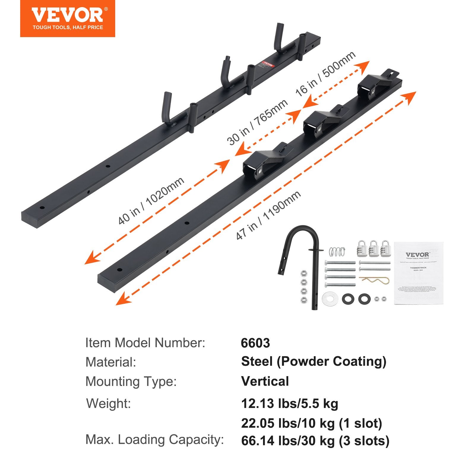 Bicycle Stands & Storage: VEVOR Trimmer Rack, 3 Place Weeder Trimmer Rack, Locking Trim Holder Landscape Trailer Rack Carrier Mount on Open Pickup/Trailer Enclosed Trailers, Pair