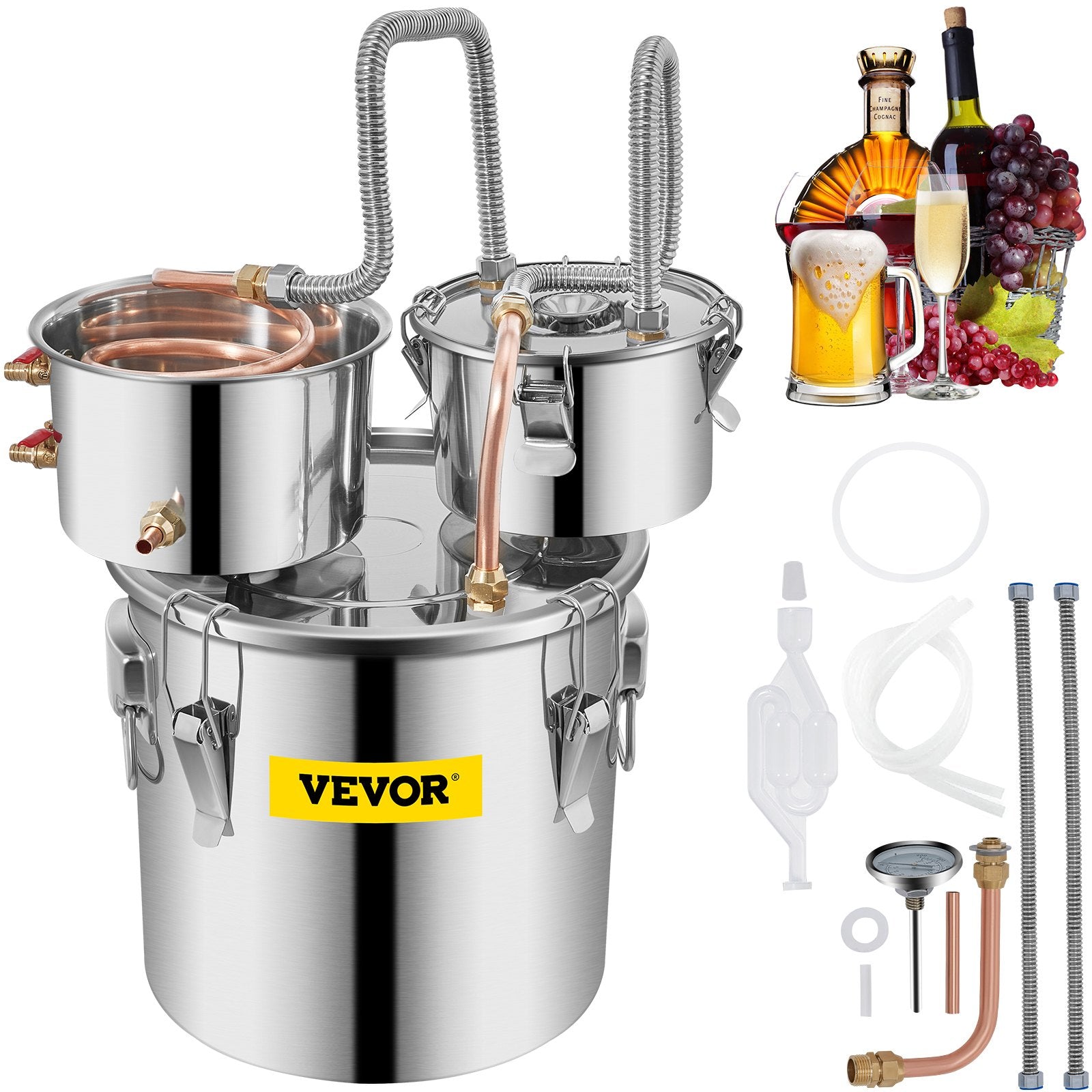 Distilling & Brewing: VEVOR 3 Pot 12L Alcohol Distiller Water Wine Boiler Home Brew Moonshinestill