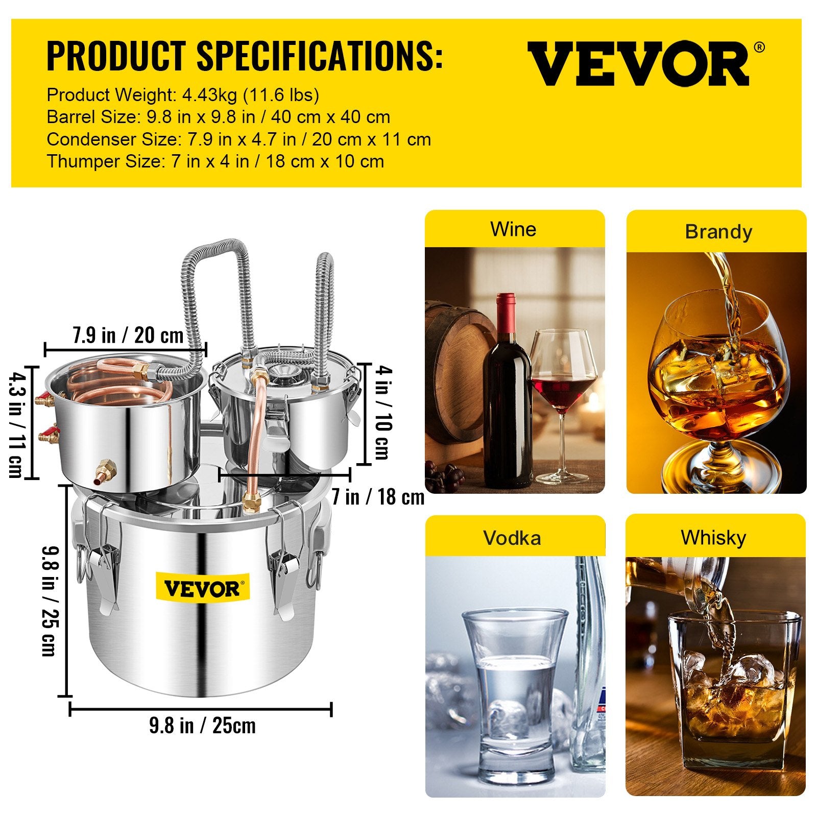 Distilling & Brewing: VEVOR 3 Pot 12L Alcohol Distiller Water Wine Boiler Home Brew Moonshinestill