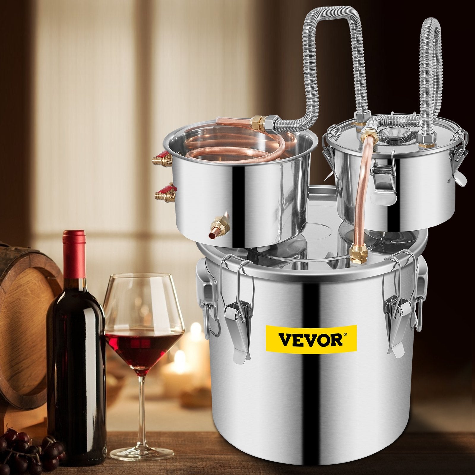 Distilling & Brewing: VEVOR 3 Pot 12L Alcohol Distiller Water Wine Boiler Home Brew Moonshinestill