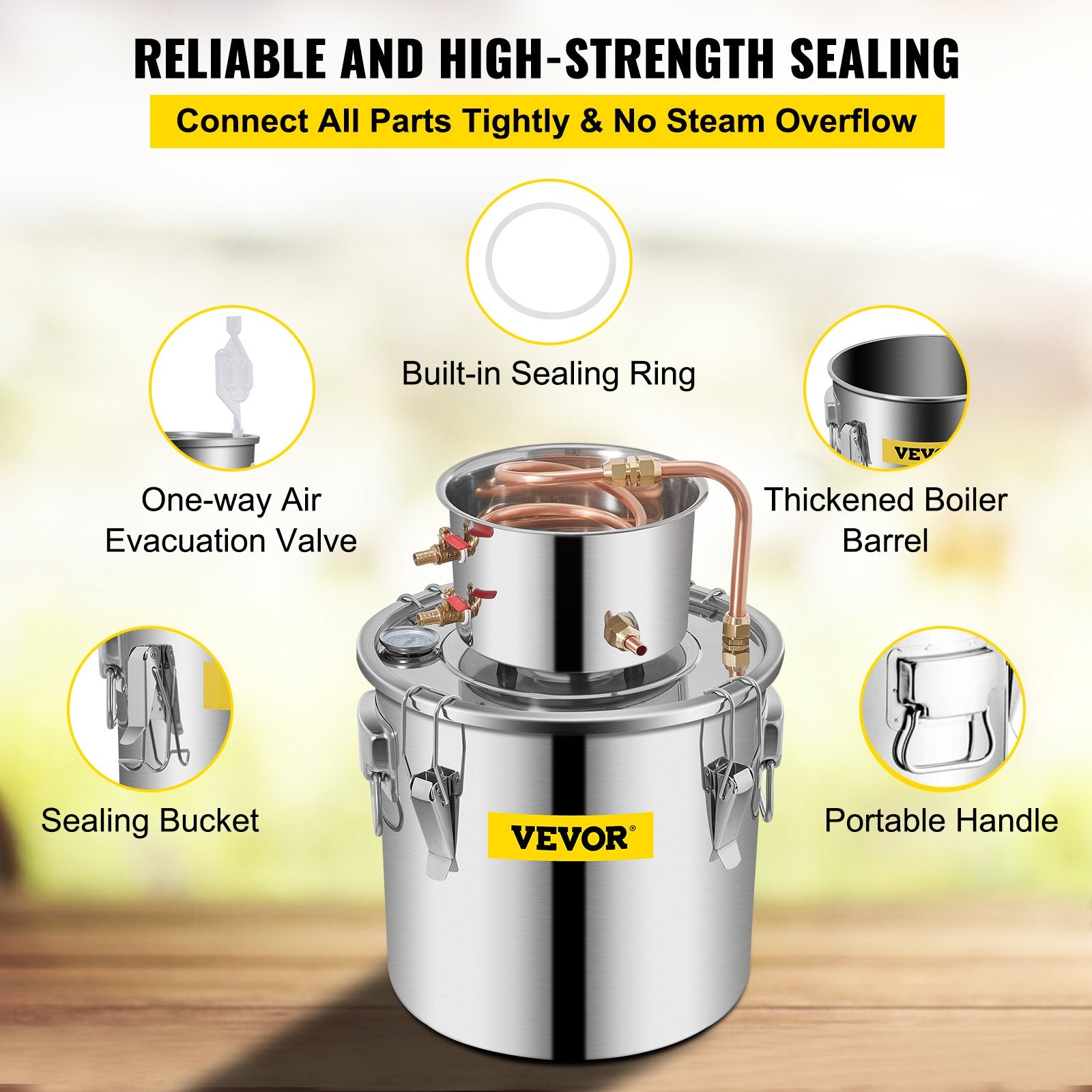 Distilling & Brewing: VEVOR Moonshine Still 3 Gal 12L Stainless Steel Water Alcohol Distiller Copper Tube Home Brewing Kit Build-in Thermometer for DIY Whisky Wine Brandy, 3Gal, Sliver