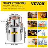 Distilling & Brewing: VEVOR Moonshine Still 3 Gal 12L Stainless Steel Water Alcohol Distiller Copper Tube Home Brewing Kit Build-in Thermometer for DIY Whisky Wine Brandy, 3Gal, Sliver