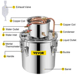 Distilling & Brewing: VEVOR Moonshine Still 3 Gal 12L Stainless Steel Water Alcohol Distiller Copper Tube Home Brewing Kit Build-in Thermometer for DIY Whisky Wine Brandy, 3Gal, Sliver