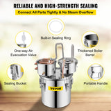 Distilling & Brewing: VEVOR Moonshine Still 5 Gal 21L Stainless Steel Water Alcohol Distiller Copper Tube Home Brewing Kit Build-in Thermometer for DIY Whisky Wine Brandy, 5GAL, 3 pots