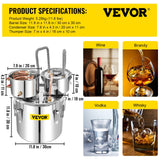 Distilling & Brewing: VEVOR Moonshine Still 5 Gal 21L Stainless Steel Water Alcohol Distiller Copper Tube Home Brewing Kit Build-in Thermometer for DIY Whisky Wine Brandy, 5GAL, 3 pots