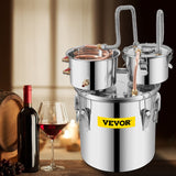 Distilling & Brewing: VEVOR Moonshine Still 5 Gal 21L Stainless Steel Water Alcohol Distiller Copper Tube Home Brewing Kit Build-in Thermometer for DIY Whisky Wine Brandy, 5GAL, 3 pots