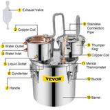 Distilling & Brewing: VEVOR Moonshine Still 5 Gal 21L Stainless Steel Water Alcohol Distiller Copper Tube Home Brewing Kit Build-in Thermometer for DIY Whisky Wine Brandy, 5GAL, 3 pots