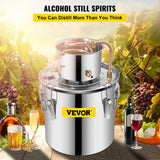 Distilling & Brewing: VEVOR Moonshine Still 5 Gal 21L Stainless Steel Water Alcohol Distiller Copper Tube Home Brewing Kit Build-in Thermometer for DIY Whisky Wine Brandy, 5Gal, Silver