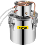 Distilling & Brewing: VEVOR Moonshine Still 5 Gal 21L Stainless Steel Water Alcohol Distiller Copper Tube Home Brewing Kit Build-in Thermometer for DIY Whisky Wine Brandy, 5Gal, Silver
