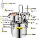 Distilling & Brewing: Vevor 30L 8Gal Alcohol Distiller Water Spirit Boiler Home Brew Copper Alcohol Still