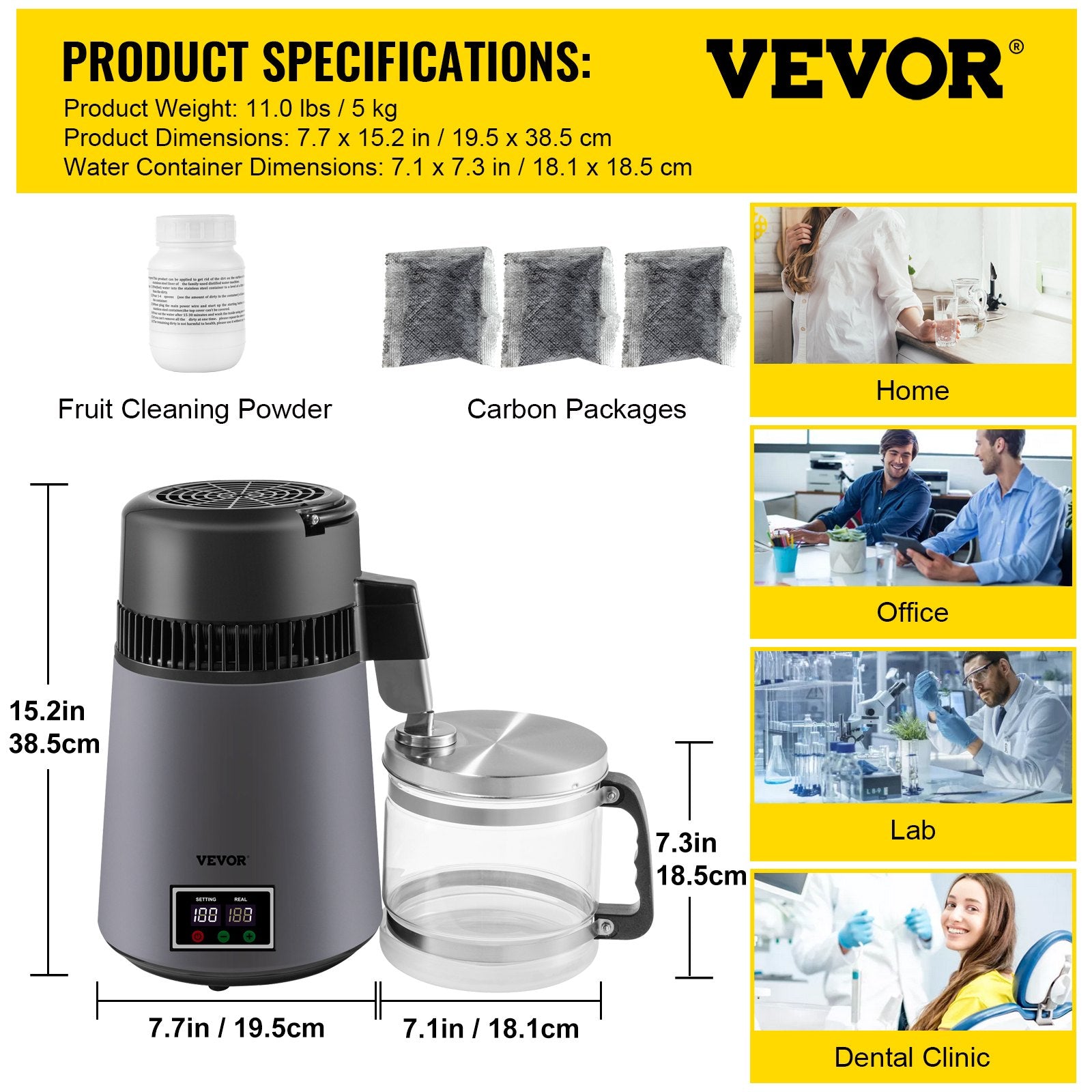 Shower Accessories: VEVOR Home Water Distiller Distilled Water Maker 4 L with Dual Temp Display Grey