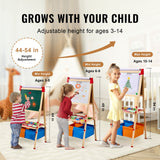 Board Games: VEVOR Art Easel for Kids, 3-in-1 Wooden Double-Sided Kid's Art Easel with Magnetic Whiteboard, Chalkboard, Paper Roll, Adjustable Standing Drawing Board with Painting Accessories, Storage for Boy Girl