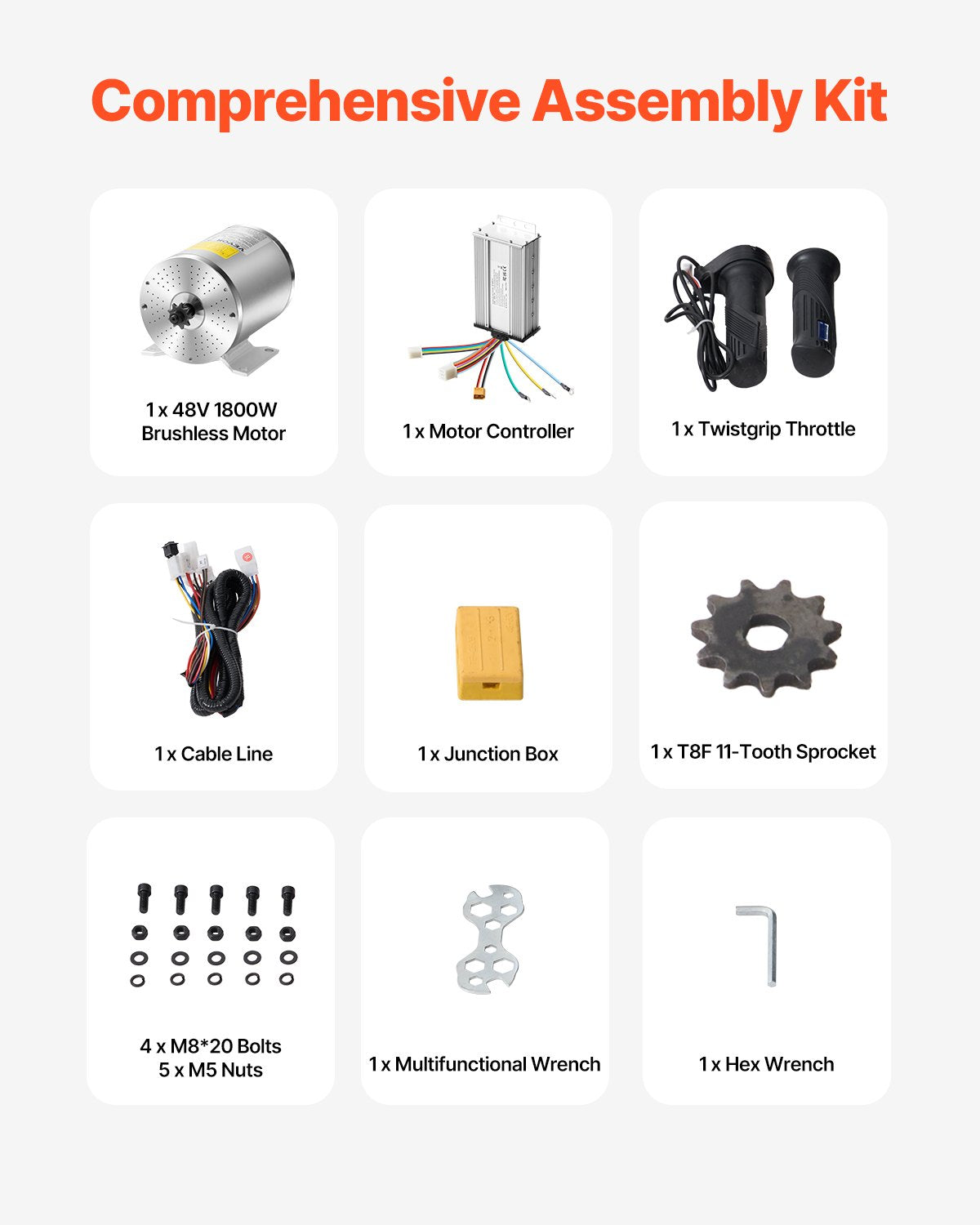 1800W Electric Brushless DC Motor Kit - 48V 4500rpm Motor with Upgraded Speed Controller, Throttle Grip Kit for Go Karts E-Bike Motorcycle Scooter
