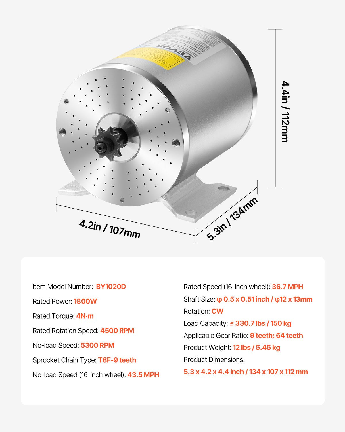 1800W Electric Brushless DC Motor Kit - 48V 4500rpm Motor with Upgraded Speed Controller, Throttle Grip Kit for Go Karts E-Bike Motorcycle Scooter