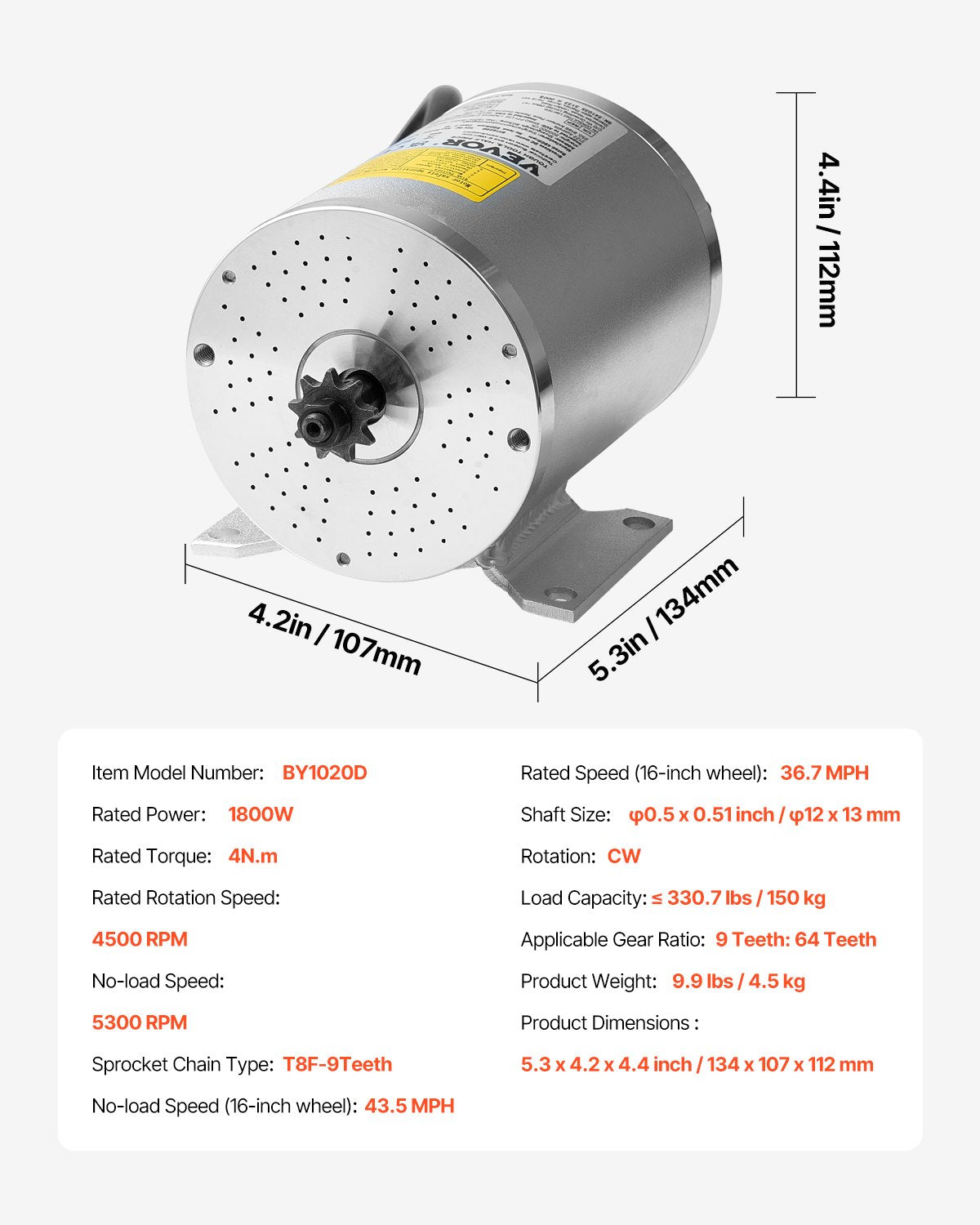 Exercise Bikes: VEVOR 1800W Electric Brushless DC Motor 48V 4500rpm Motor for E-Bike Dirt Bike