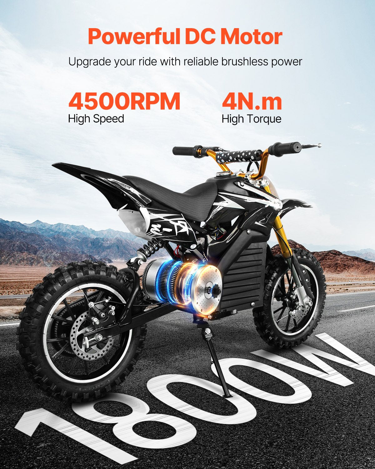 Bicycle Stands & Storage: VEVOR 1800W Electric Brushless DC Motor Kit - 48V 4500rpm Motor with Upgraded Speed Controller, Foot Pedal and Throttle Grip Kit for Go Karts E-Bike Motorcycle Scooter