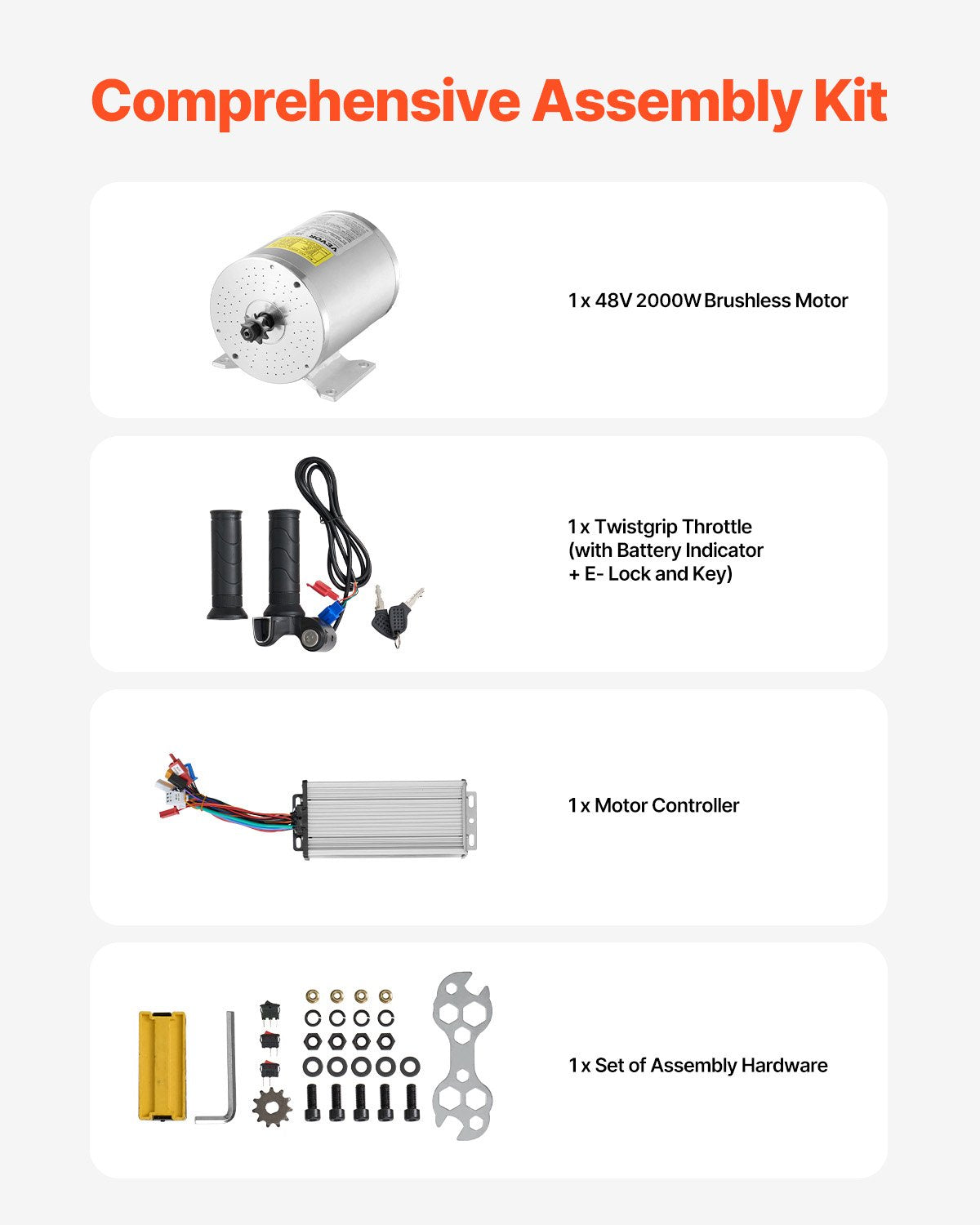 Bicycle Stands & Storage: VEVOR 2000W Electric Brushless DC Motor Kit - 48V 4300rpm Motor with Upgraded Speed Controller and Throttle Grip Kit for Go Karts E-Bike Motorcycle Scooter DIY