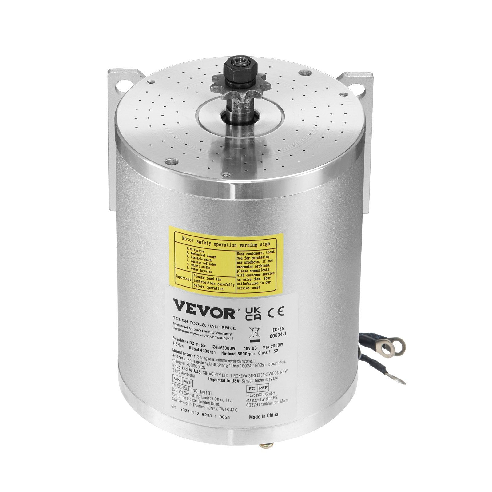 Bicycle Stands & Storage: VEVOR 2000W Electric Brushless DC Motor Kit - 48V 4300rpm Motor with Upgraded Speed Controller and Throttle Grip Kit for Go Karts E-Bike Motorcycle Scooter DIY