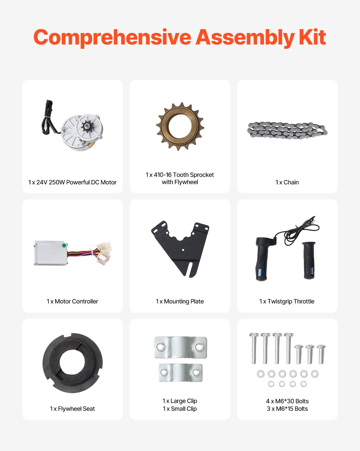 Bicycle Stands & Storage: VEVOR 250W Electric Powerful DC Motor Kit - 24V 2700rpm Brushed Motor with Upgraded Speed Controller, Throttle Grip Kit for Go Karts E-Bike Motorcycle Scooter
