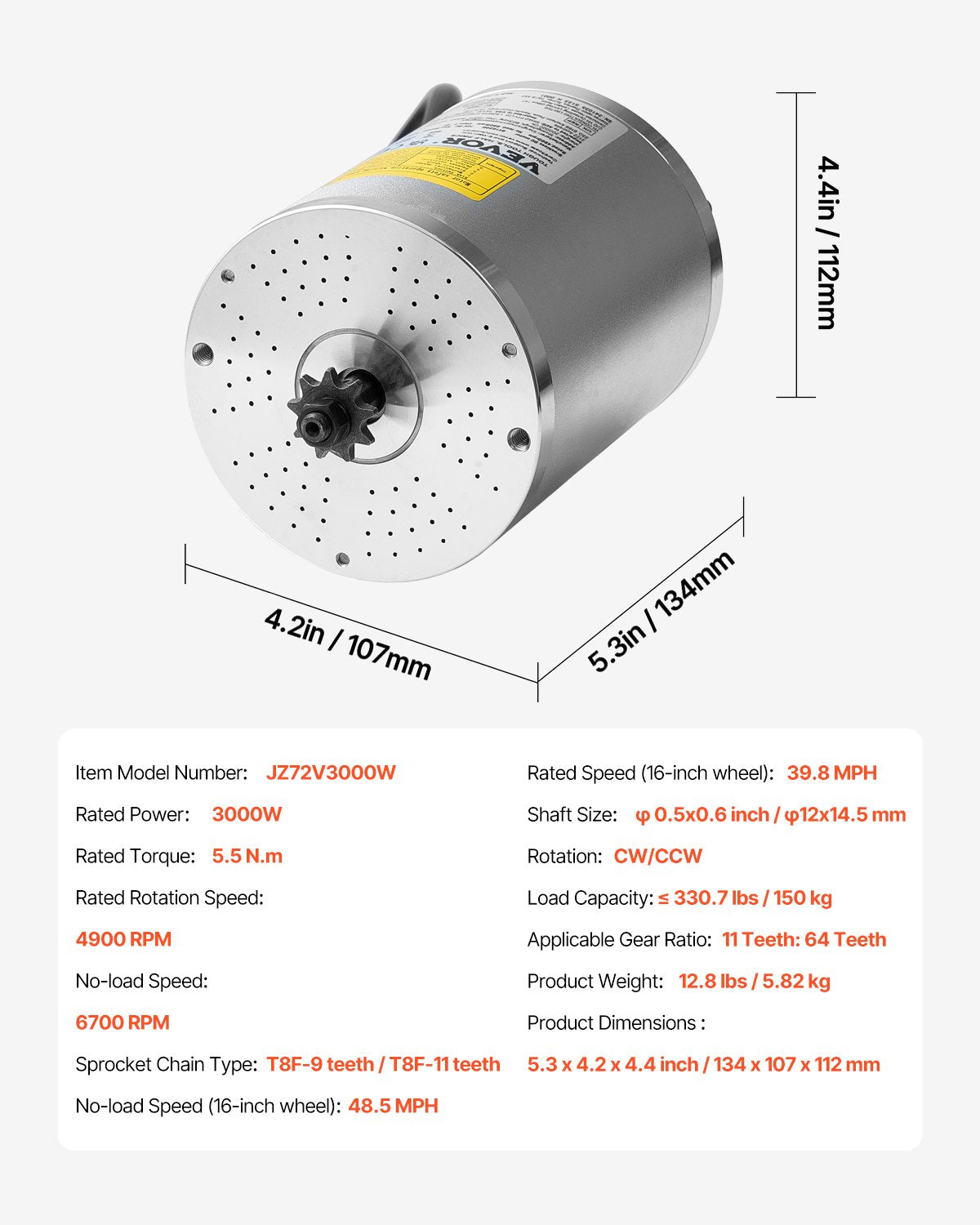 Fuel & Exhaust: VEVOR 3000W Electric Brushless DC Motor Kit - 72V 4900rpm Motor with Upgraded Speed Controller for Go Karts E-Bike Motorcycle Scooter