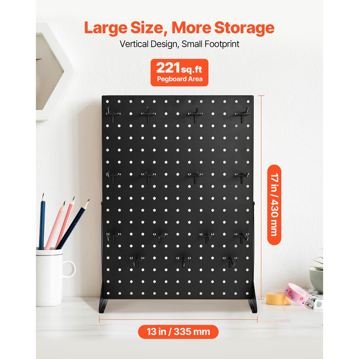 Pegboard Display Stand, 43 x 33 cm Tabletop Pegboard Display Stand with 15 Hooks, Thickened Cold-Rolled Steel Peg Board Panel for Grocery, Retail Store and Jewelry Shop, Black (1 PCS)