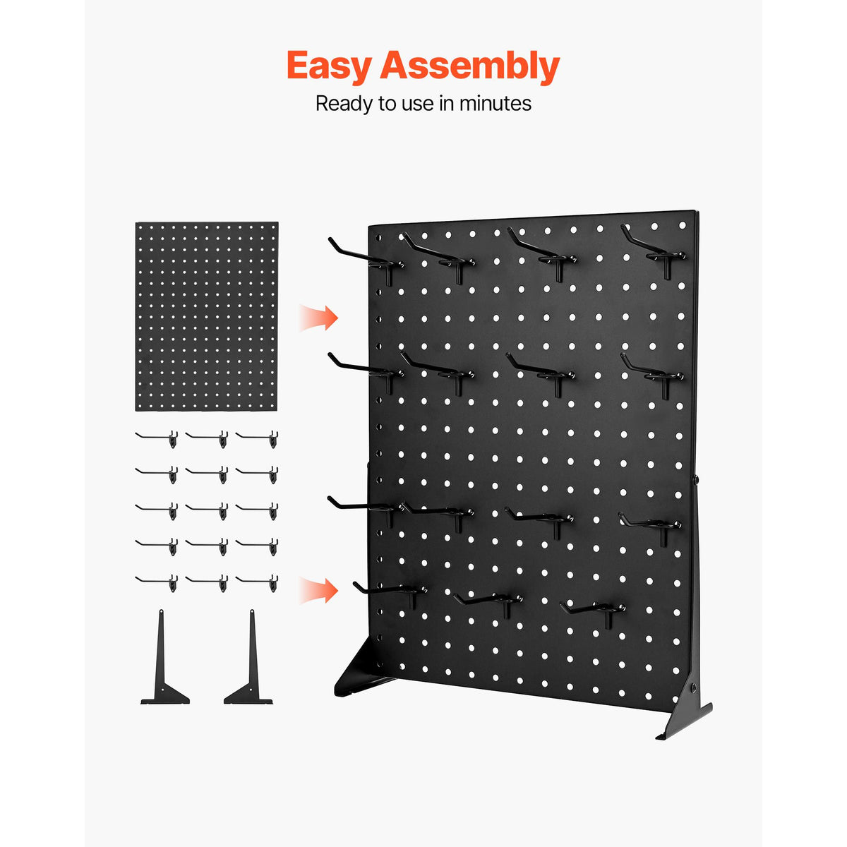 Pegboard Display Stand, 43 x 33 cm Tabletop Pegboard Display Stand with 15 Hooks, Thickened Cold-Rolled Steel Peg Board Panel for Grocery, Retail Store and Jewelry Shop, Black (1 PCS)