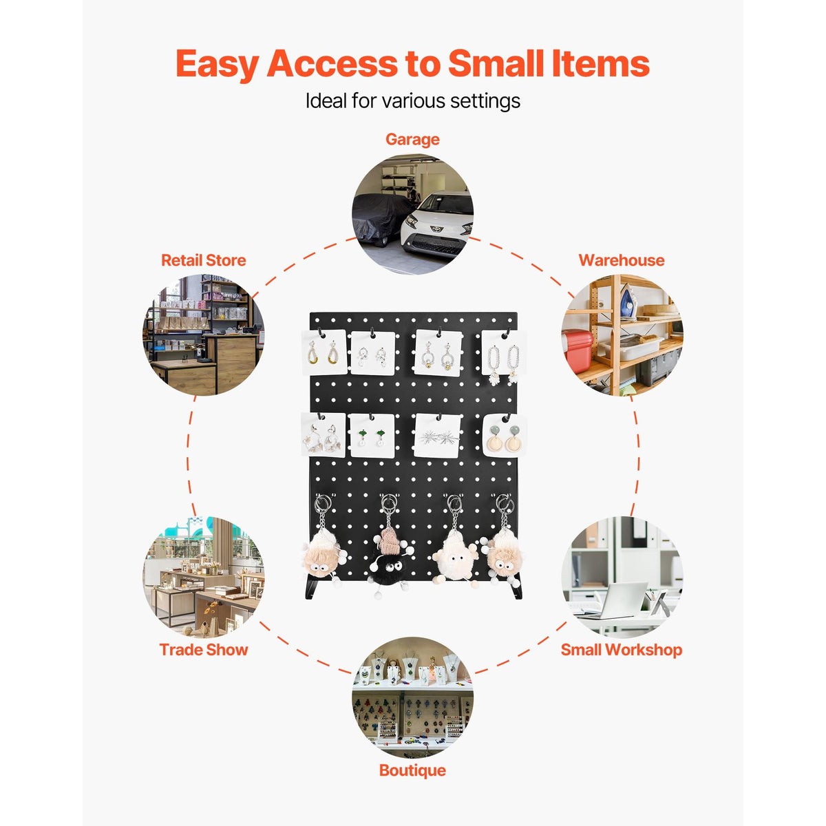 Pegboard Display Stand, 43 x 33 cm Tabletop Pegboard Display Stand with 15 Hooks, Thickened Cold-Rolled Steel Peg Board Panel for Grocery, Retail Store and Jewelry Shop, Black (1 PCS)