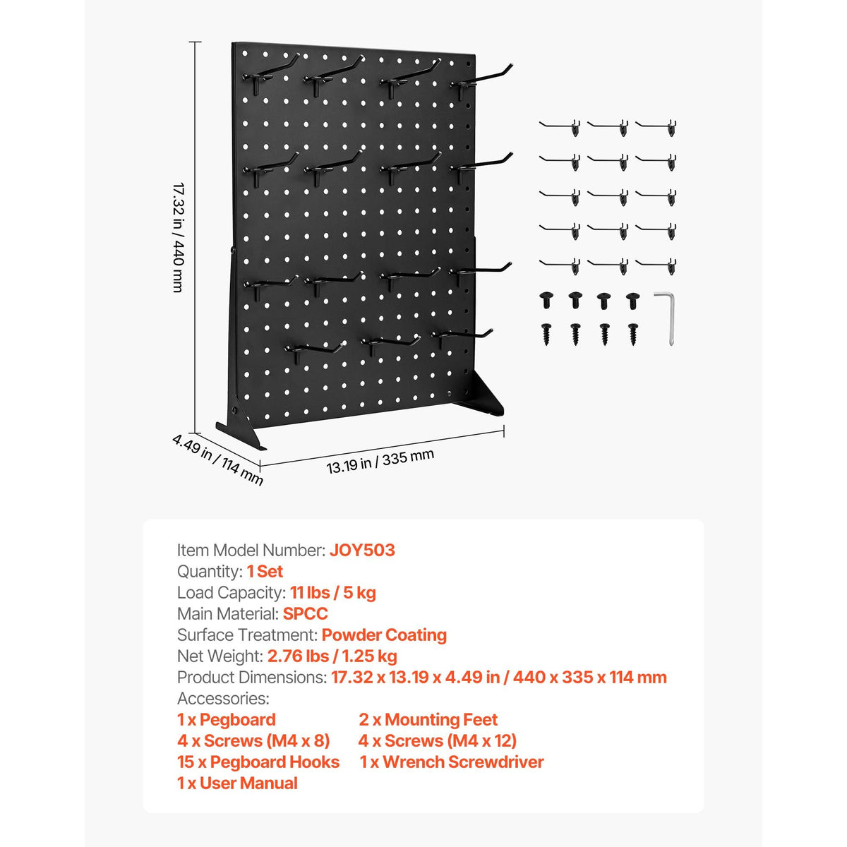 Pegboard Display Stand, 43 x 33 cm Tabletop Pegboard Display Stand with 15 Hooks, Thickened Cold-Rolled Steel Peg Board Panel for Grocery, Retail Store and Jewelry Shop, Black (1 PCS)
