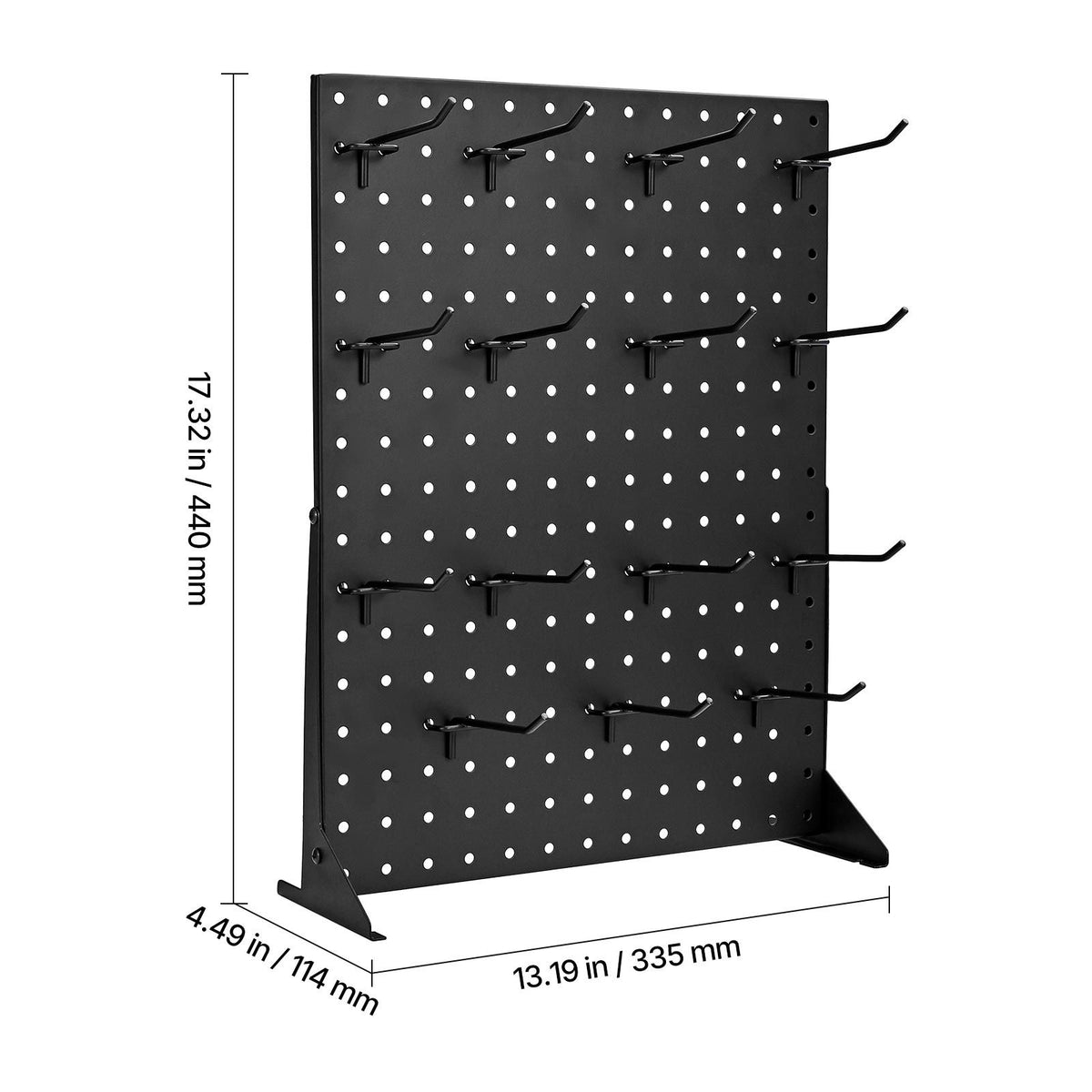 Pegboard Display Stand, 43 x 33 cm Tabletop Pegboard Display Stand with 15 Hooks, Thickened Cold-Rolled Steel Peg Board Panel for Grocery, Retail Store and Jewelry Shop, Black (1 PCS)