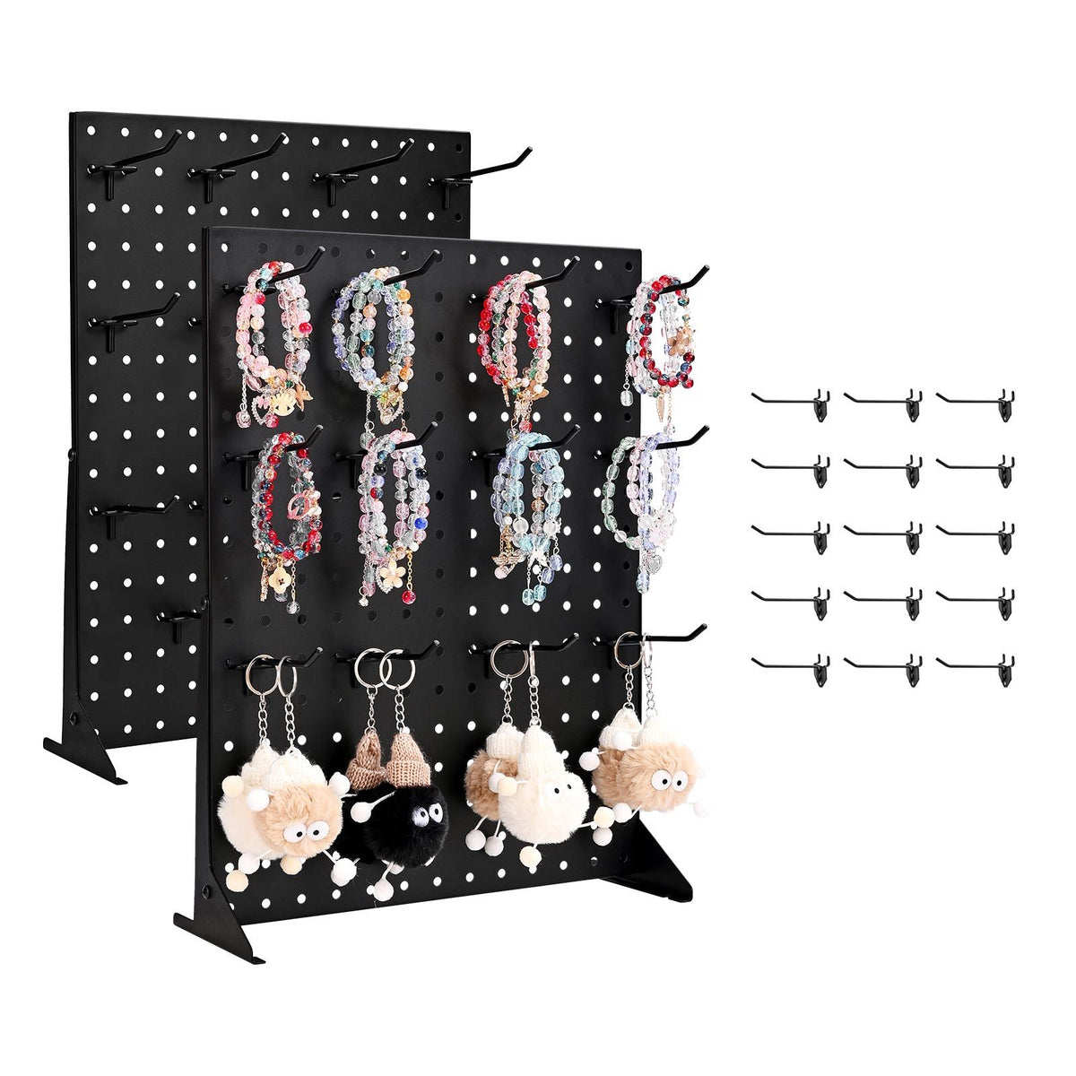 Pegboard Display Stand, 43 x 33 cm Tabletop Pegboard Display Stand with 15 Hooks, Thickened Cold-Rolled Steel Peg Board Panel for Grocery, Retail Store and Jewelry Shop, Black (1 PCS)