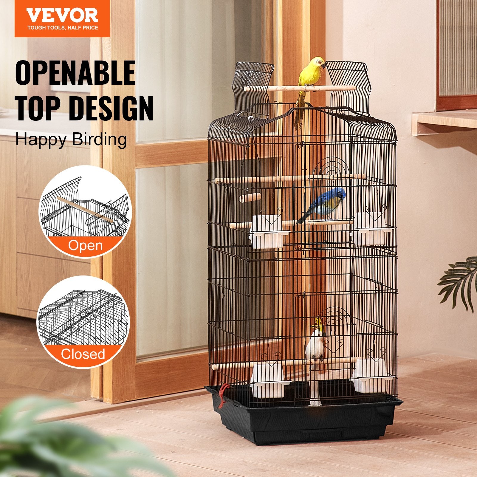 Bird Cages & Stands: VEVOR Bird Flight Cage 39 in Hanging Metal Parakeet Cage for Cockatiels Parrot