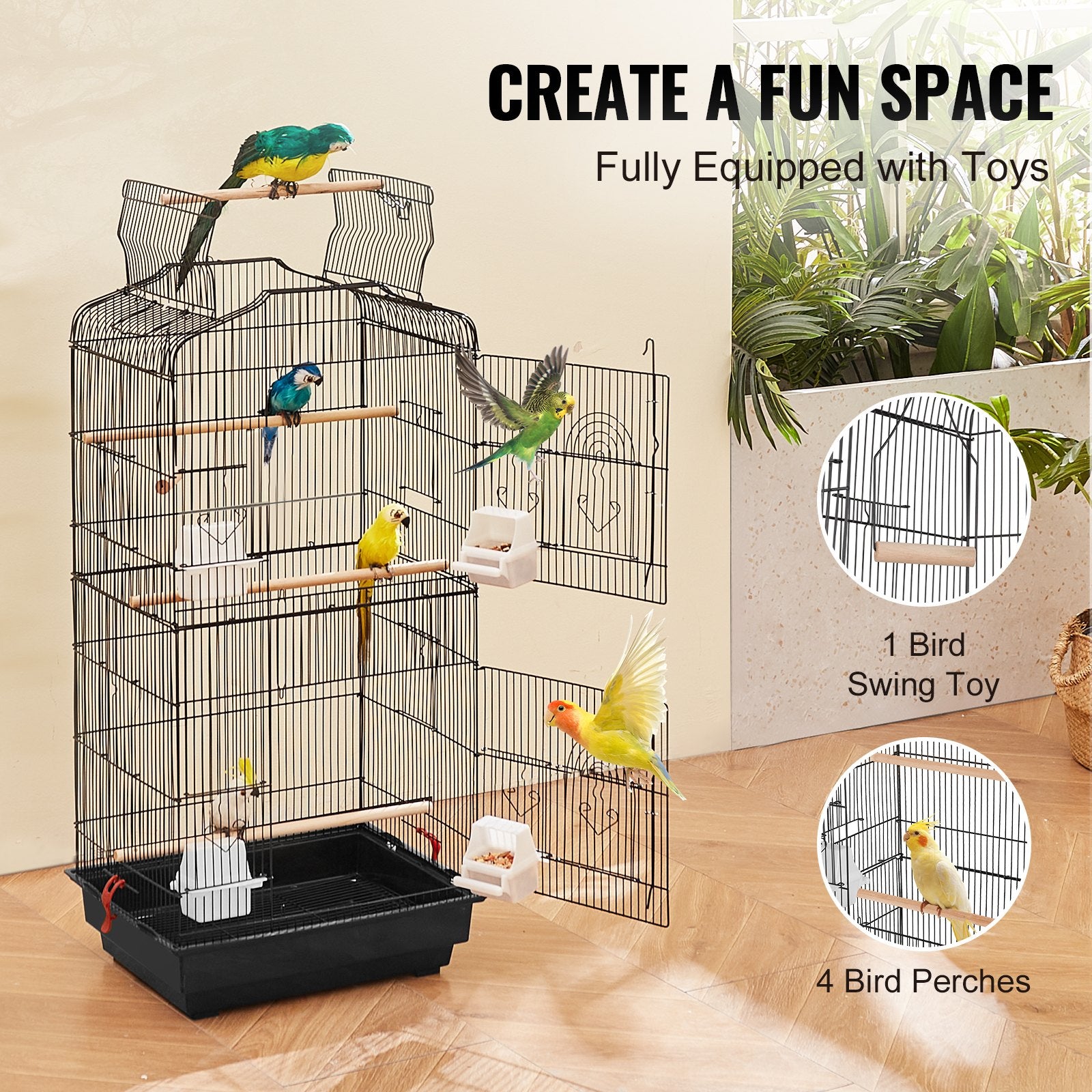 Bird Cages & Stands: VEVOR Bird Flight Cage 39 in Hanging Metal Parakeet Cage for Cockatiels Parrot