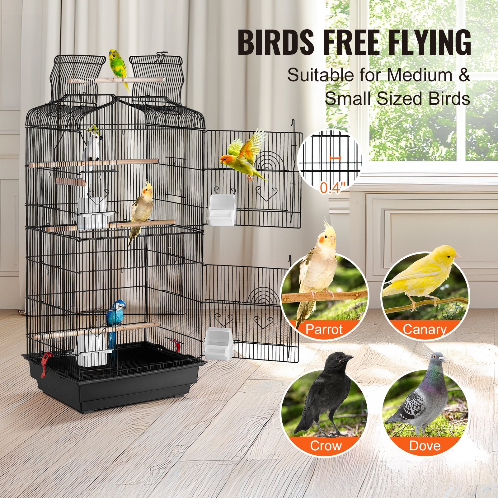 Bird Cages & Stands: VEVOR Bird Flight Cage 39 in Hanging Metal Parakeet Cage for Cockatiels Parrot