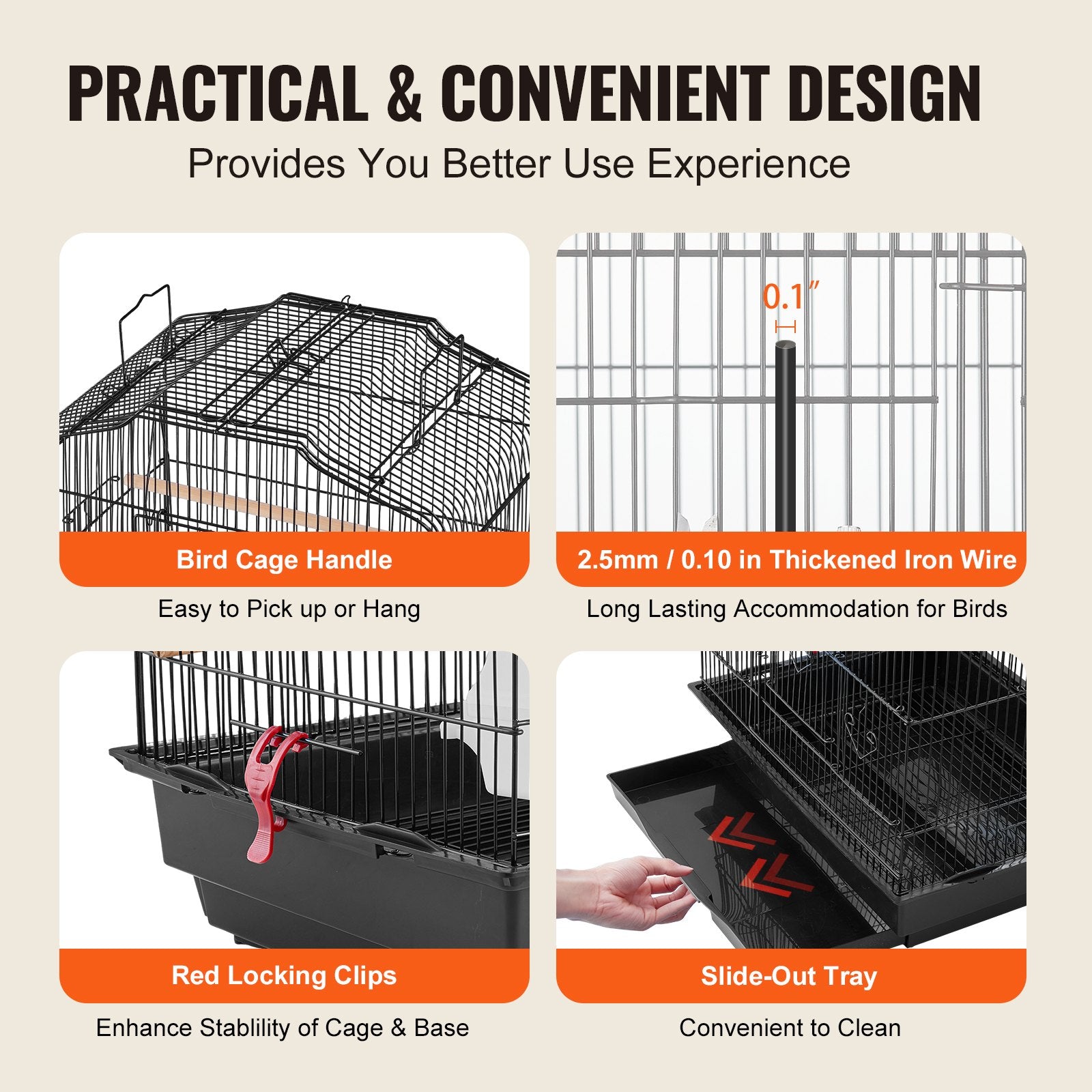 Bird Cages & Stands: VEVOR Bird Flight Cage 39 in Hanging Metal Parakeet Cage for Cockatiels Parrot