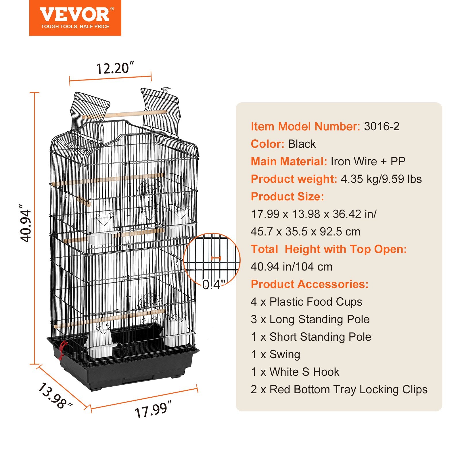 Bird Cages & Stands: VEVOR Bird Flight Cage 39 in Hanging Metal Parakeet Cage for Cockatiels Parrot