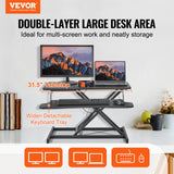 Desk Accessories: VEVOR Standing Desk Converter, Two-Tier Stand up Desk Riser, 800 mm Large Sit to Stand Desk Converter,140-510 mm Adjustable Height, for Monitor, Keyboard & Accessories Used in Home Office