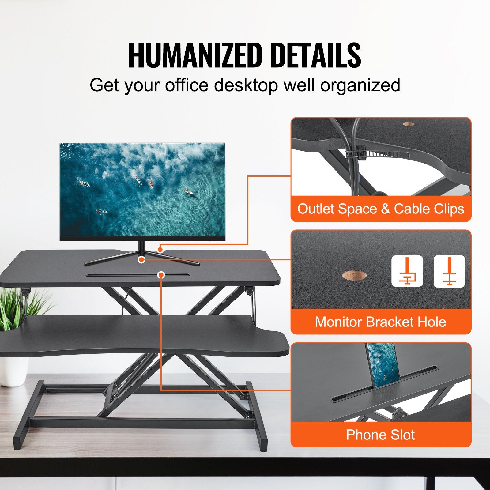 Standing Desk Converter, Two-Tier Stand up Desk Riser, 800 mm Large Sit to Stand Desk Converter,140-510 mm Adjustable Height, for Monitor, Keyboard & Accessories Used in Home Office