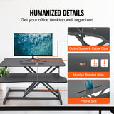 Desk Accessories: VEVOR Standing Desk Converter, Two-Tier Stand up Desk Riser, 800 mm Large Sit to Stand Desk Converter,140-510 mm Adjustable Height, for Monitor, Keyboard & Accessories Used in Home Office